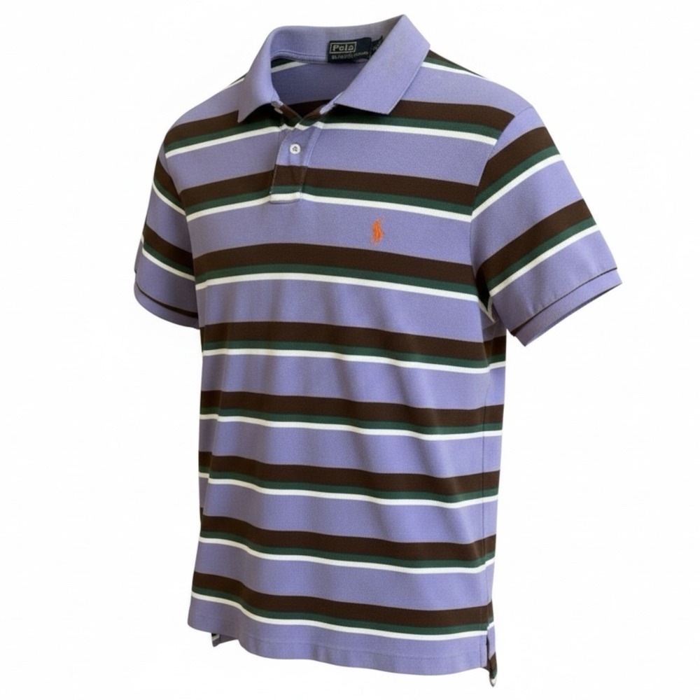 Polo Ralph Lauren Custom Fit Polo Shirt Mens XL Purple Striped Short Sleeve